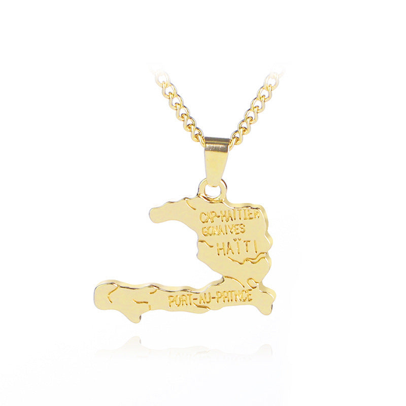 0 Gold Haitian Map Necklace