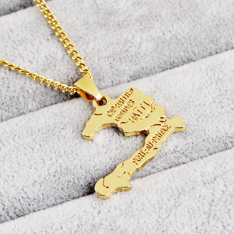 0 Gold Haitian Map Necklace