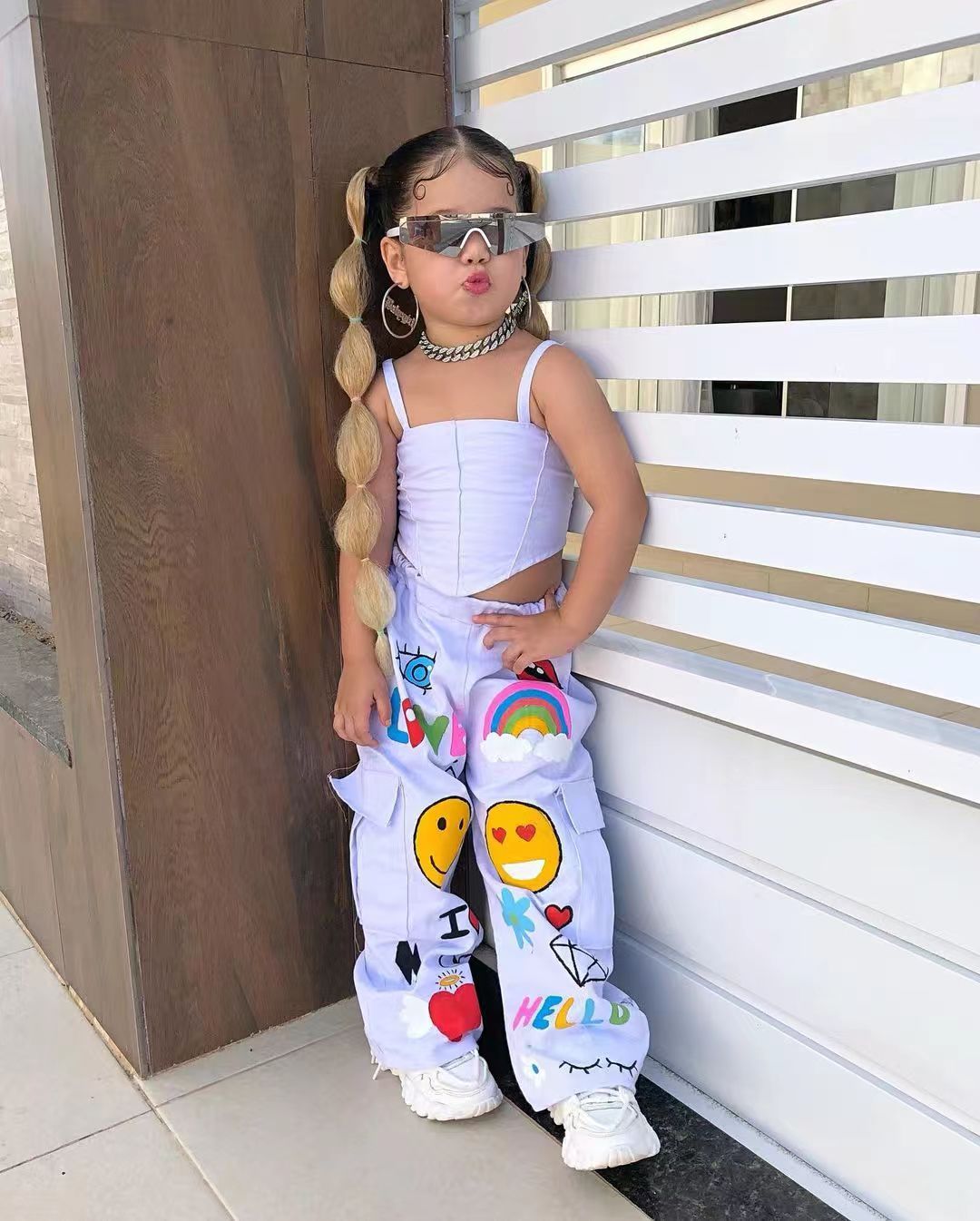 2023 New Girls' Fashion Casual Bandeau Sling Cartoon Printed Pants Two-piece Set
