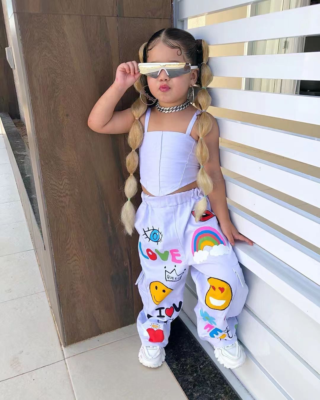 2023 New Girls' Fashion Casual Bandeau Sling Cartoon Printed Pants Two-piece Set