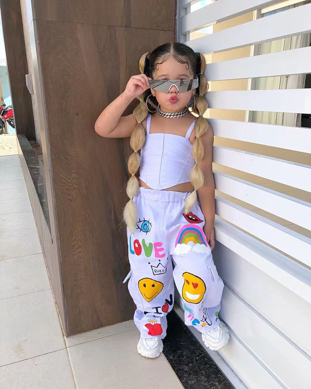 2023 New Girls' Fashion Casual Bandeau Sling Cartoon Printed Pants Two-piece Set