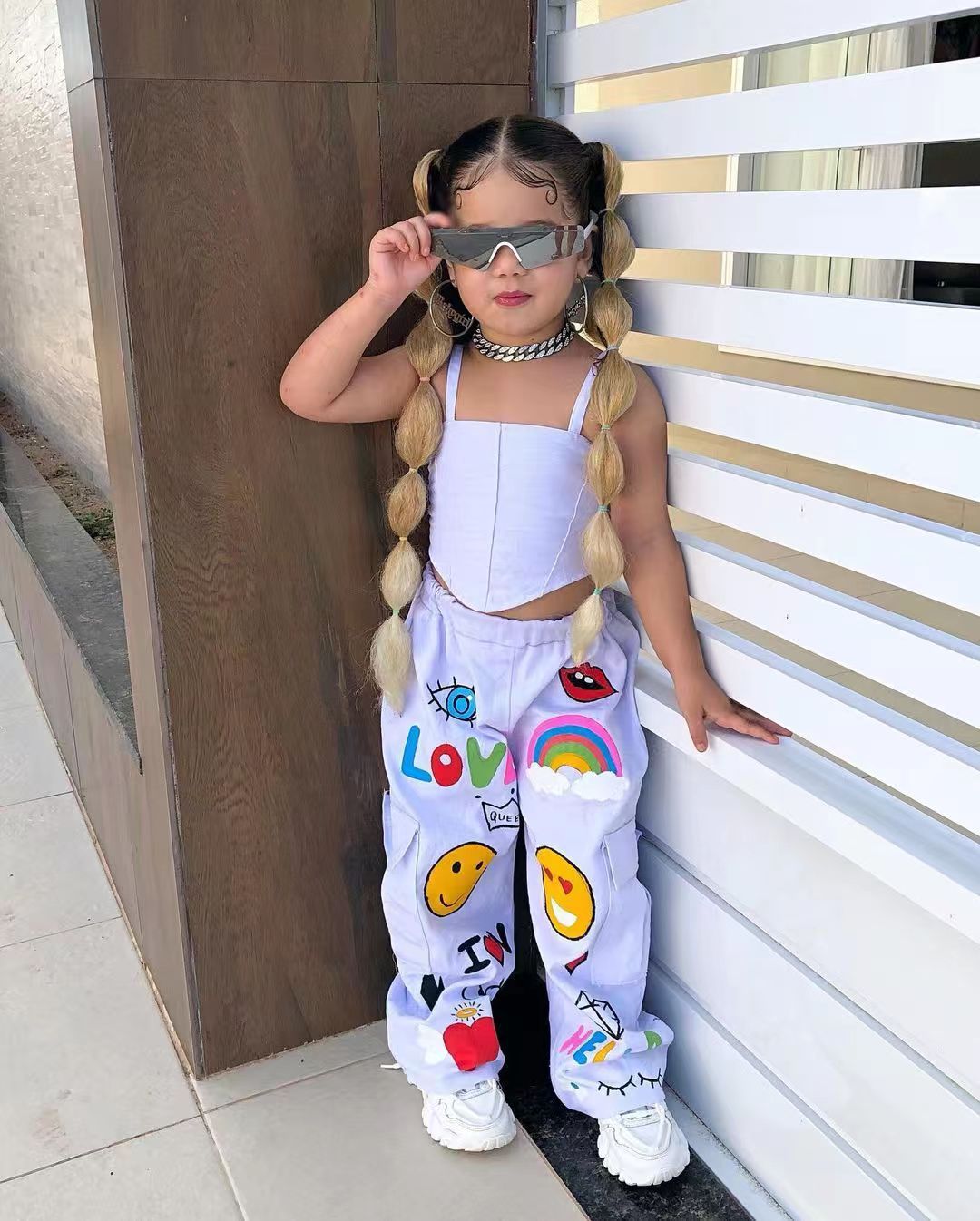 2023 New Girls' Fashion Casual Bandeau Sling Cartoon Printed Pants Two-piece Set