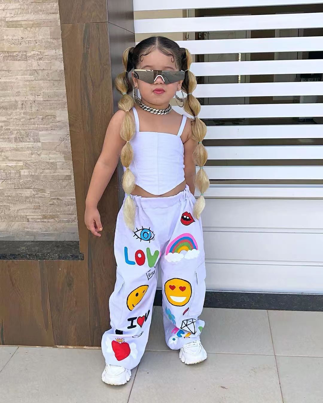 2023 New Girls' Fashion Casual Bandeau Sling Cartoon Printed Pants Two-piece Set