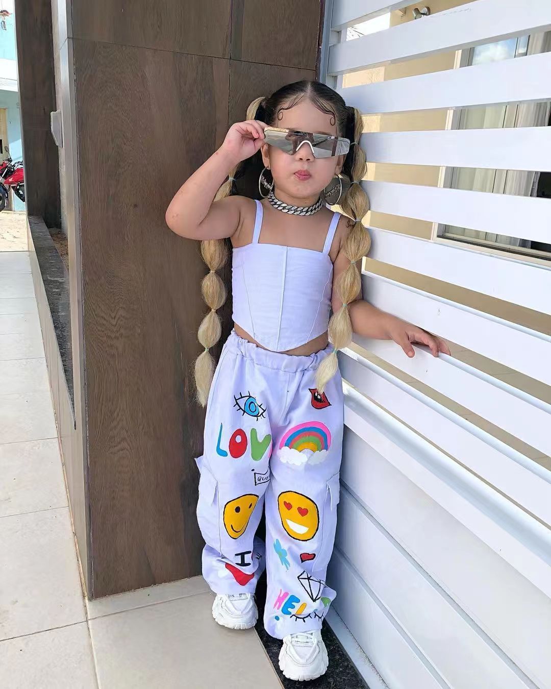 2023 New Girls' Fashion Casual Bandeau Sling Cartoon Printed Pants Two-piece Set